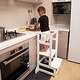 TALECO GEAR Küchenhelfer für Kinder, Holz-Montessori-Lernturm, weißer Küchenhelfer, Ständer, Küchenhocker